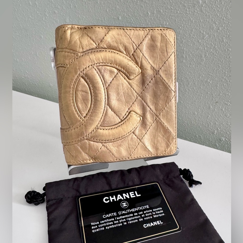 Chanel Metallic Quilted Leather Compact Wallet